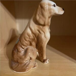 Vintage Brown Sitting Porcelain Dog w/ the Cutest Face 3.5" Bone China